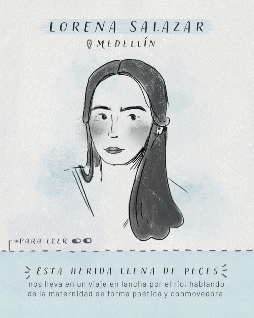 ilustracion-digital-lorena-salazar-retrato Retrato ilustrado digital de la autora escritora colombiana Salazar. Técnica mixta con trazos definidos y fondo de color azul.